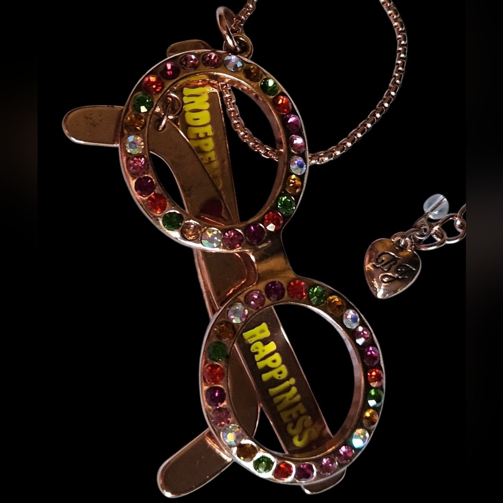👓💖🦋Betsey 100% Authentic Multicolor Crystal Glasses Pendant Necklace - NWOT - Picture 10 of 12